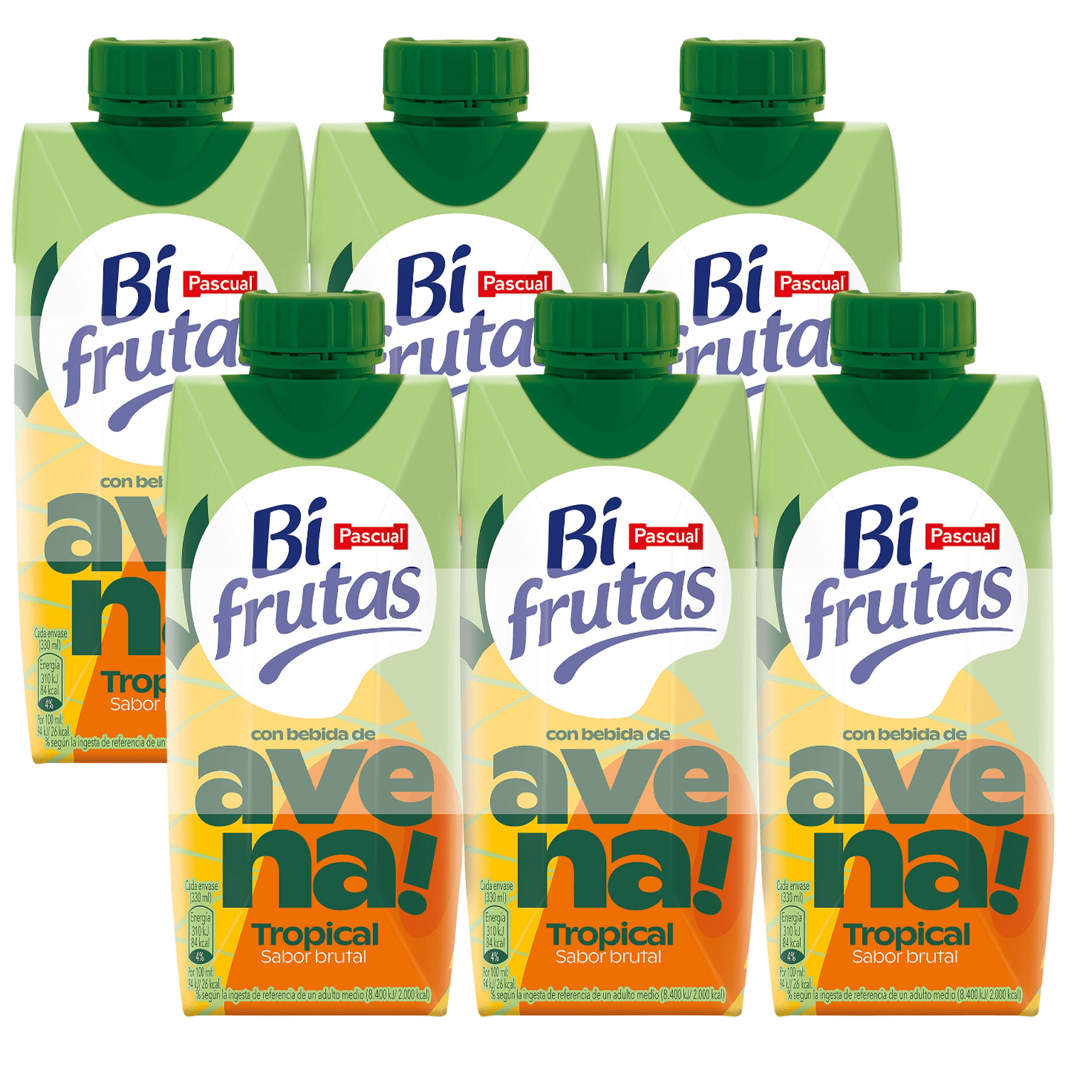PASCUAL Bifrutas Avena, Bebida Vegetal de Avena con Sabor Tropical, Ingredientes 100% Naturales y Vitamina C, 330 ml