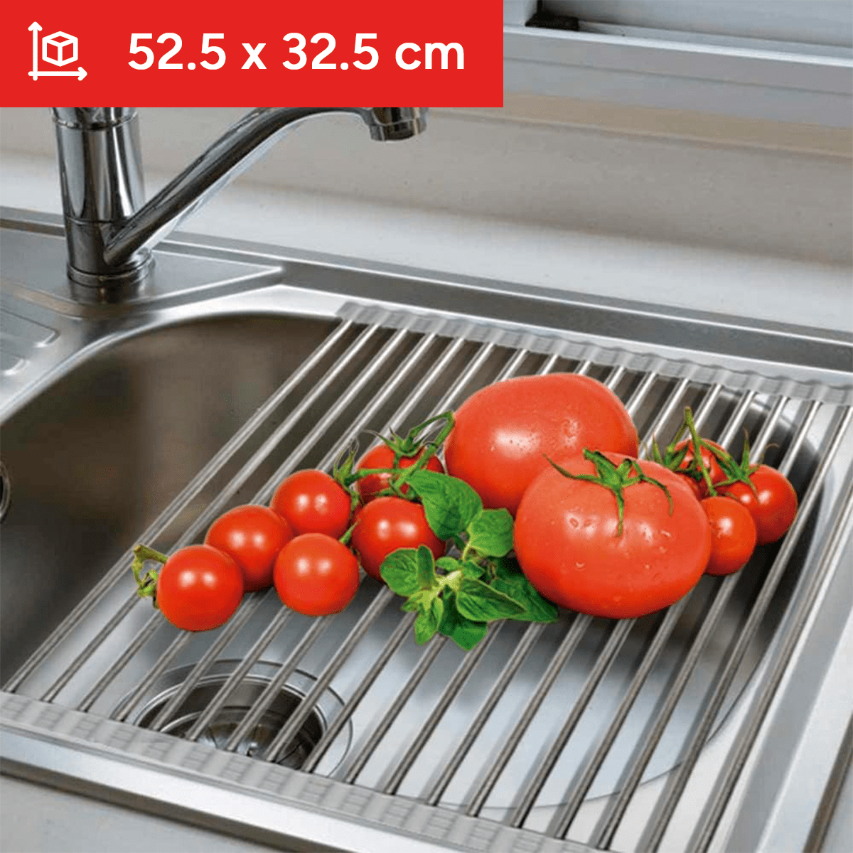 Escurridor de Platos para Fregadero, Escurridor de Platos Enrrollable de Acero Inoxidable, Escurridor Multifuncional sobre Fregadero, Escurridor de Platos Plegable, Colador de Cocina para Frutas y Verdurias, Fácil de Limpiar, Ahorra Espacio, Color Gris