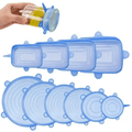 Set 10 Tapas Elásticas de Silicona Reutilizables, Fáciles de Lavar, Apto para Microondas, Nevera y Lavavajillas, Hecho de Silicona Resistente y Flexible, 4 Tapas Elásticas Rectangulares Azules, 6 Tapas Elásticas Circulares Azules