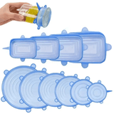 Set 10 Tapas Elásticas de Silicona Reutilizables, Fáciles de Lavar, Apto para Microondas, Nevera y Lavavajillas, Hecho de Silicona Resistente y Flexible, 4 Tapas Elásticas Rectangulares Azules, 6 Tapas Elásticas Circulares Azules