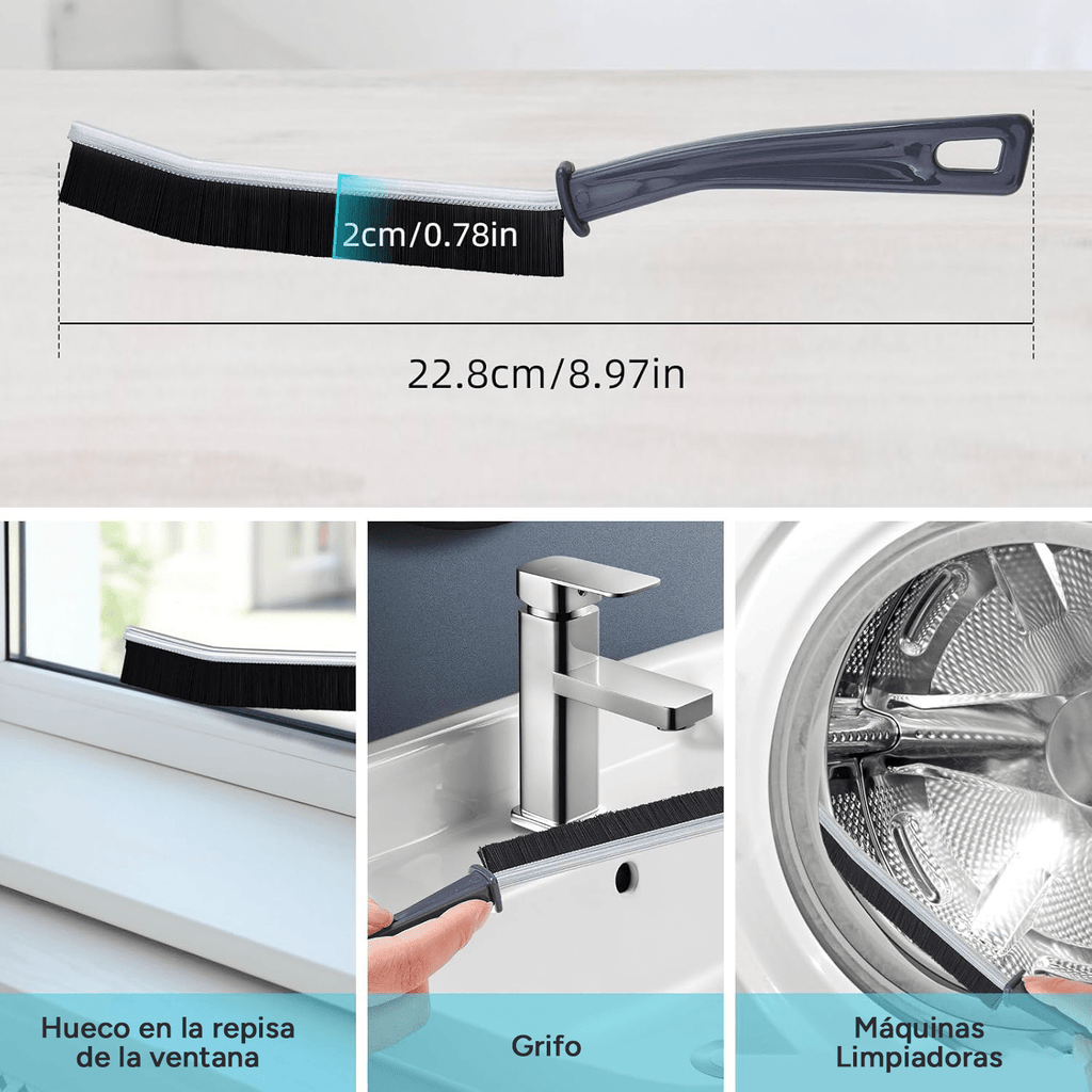2/4 Cepillo de Limpieza Multiusos para Hendiduras, Cepillo Angular Multifunción con Mango Largo y Cerdas Resistentes, Ideal para Baño, Inodoro, Cocina, Detalles y Esquinas