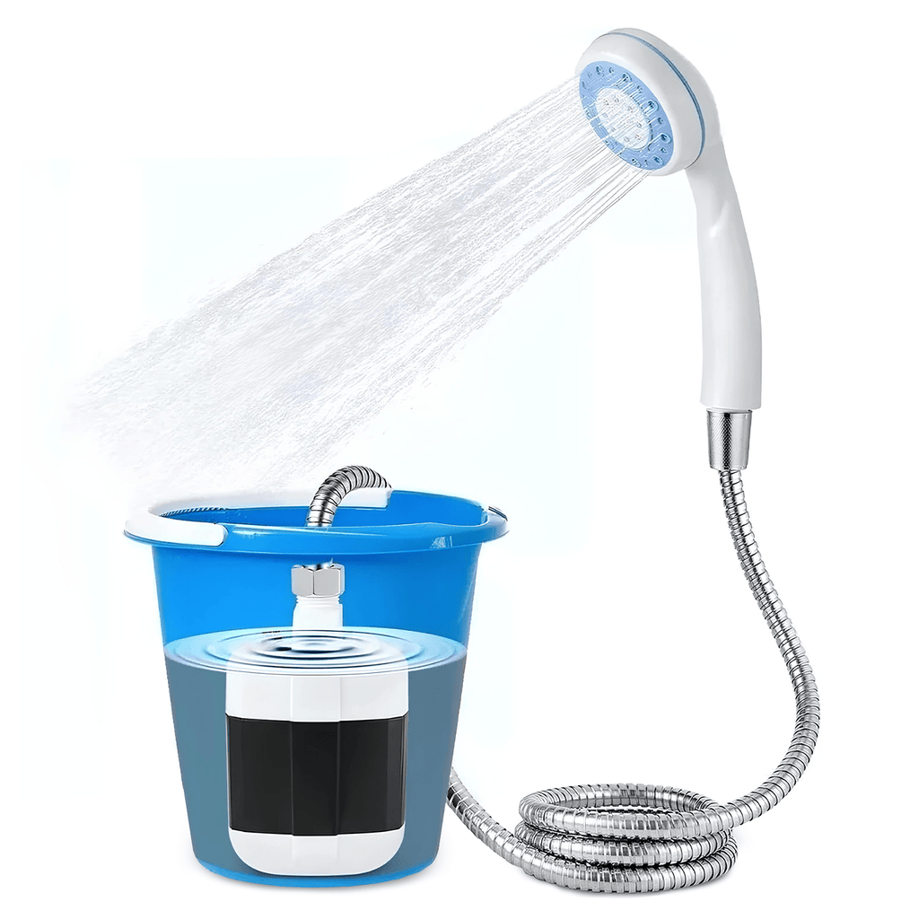 Ducha Portátil Camping Ideal para Viajes, Acampadas, Exteriores y Jardín, 150cm de Manguera, Incluye Cable de Carga USB y Soporte, Ahorra Agua, Potencia de Larga Duración, Compacta, Resistente y Fácil de Transportar, Resistencia al Agua IPX7