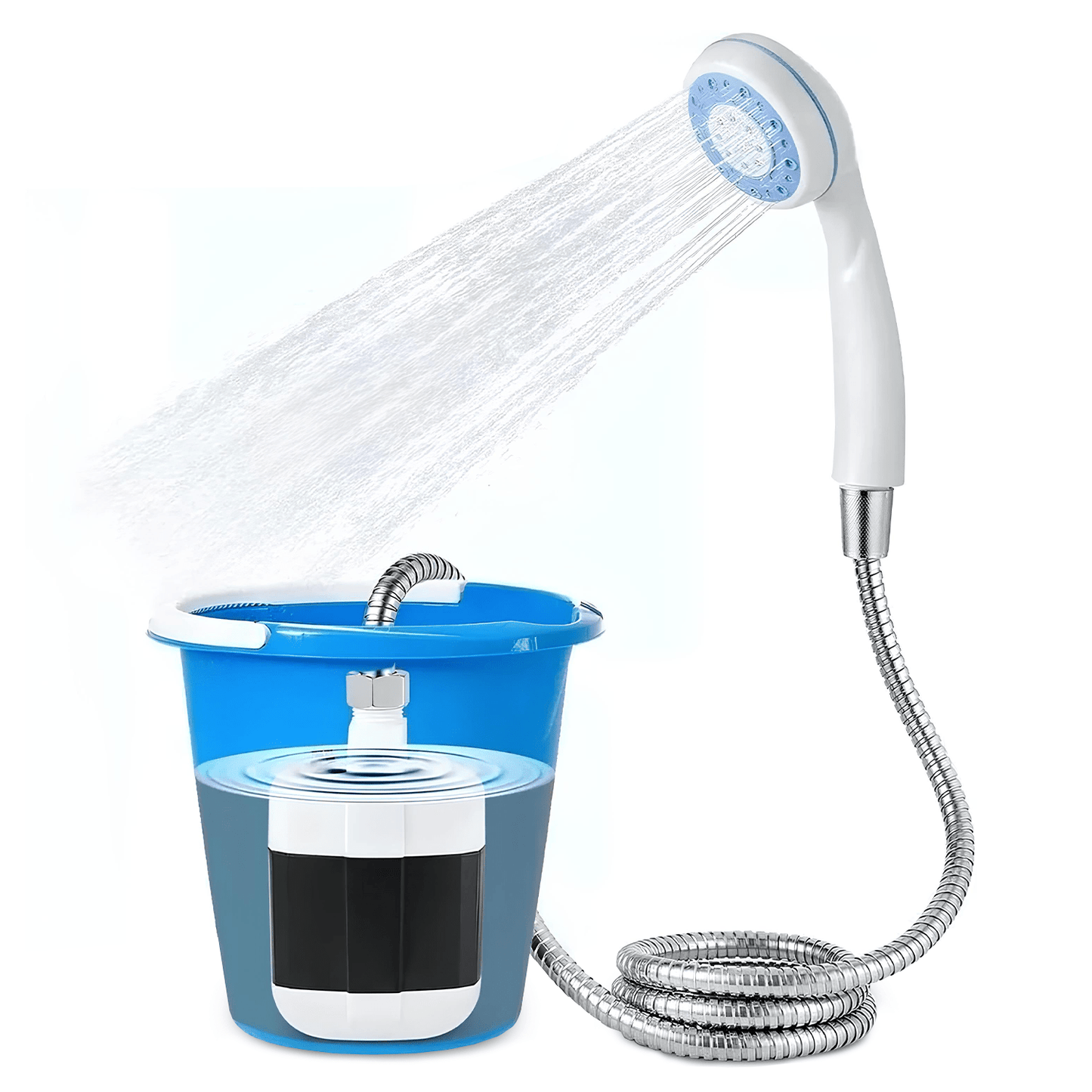 Ducha Portátil Camping Ideal para Viajes, Acampadas, Exteriores y Jardín, 150cm de Manguera, Incluye Cable de Carga USB y Soporte, Ahorra Agua, Potencia de Larga Duración, Compacta, Resistente y Fácil de Transportar, Resistencia al Agua IPX7