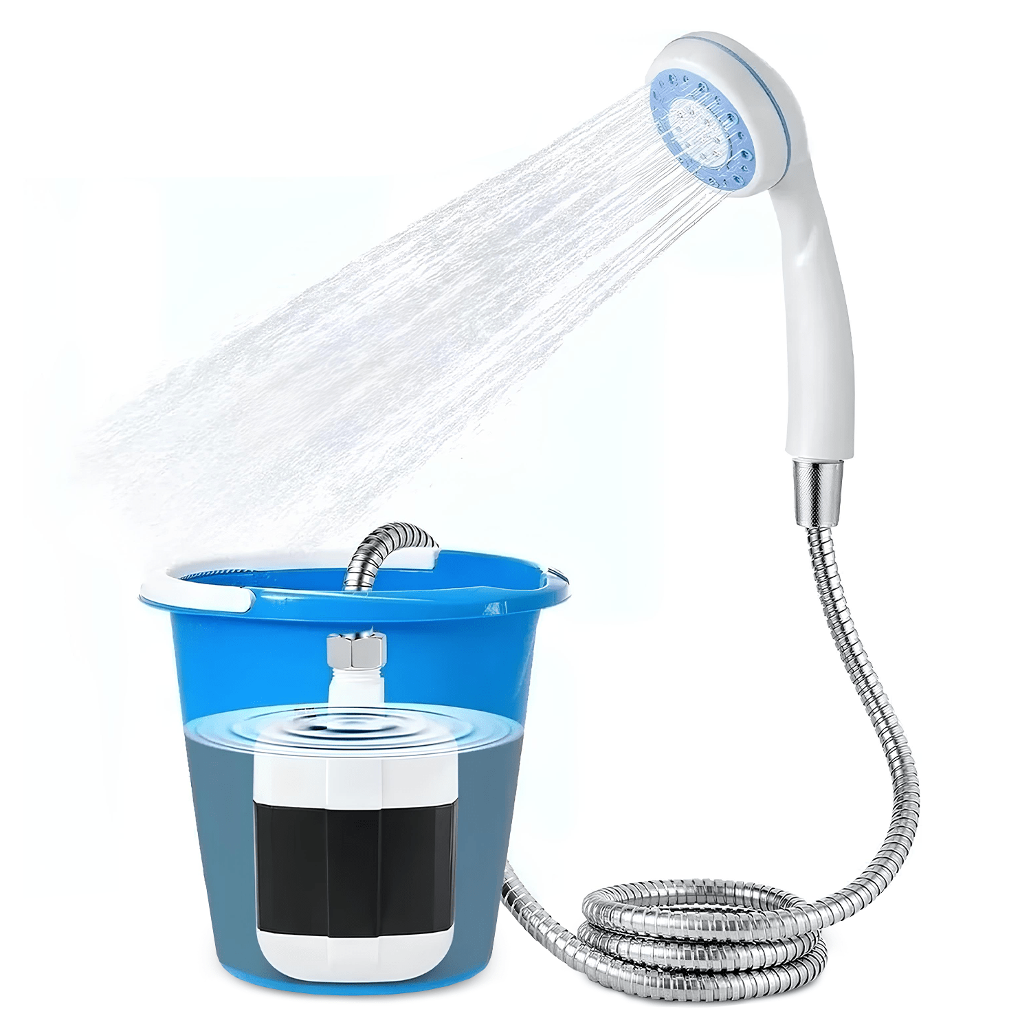 Ducha Portátil Camping Ideal para Viajes, Acampadas, Exteriores y Jardín, 150cm de Manguera, Incluye Cable de Carga USB y Soporte, Ahorra Agua, Potencia de Larga Duración, Compacta, Resistente y Fácil de Transportar, Resistencia al Agua IPX7