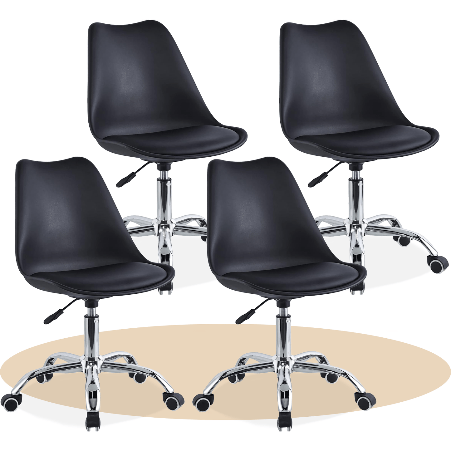 Silla Escritorio Ergonómica con Ruedas, Silla Oficina Giratoria con Altura Ajustable, Acolchada, Estilo Nórdico, Ideal para Estudio y Oficina