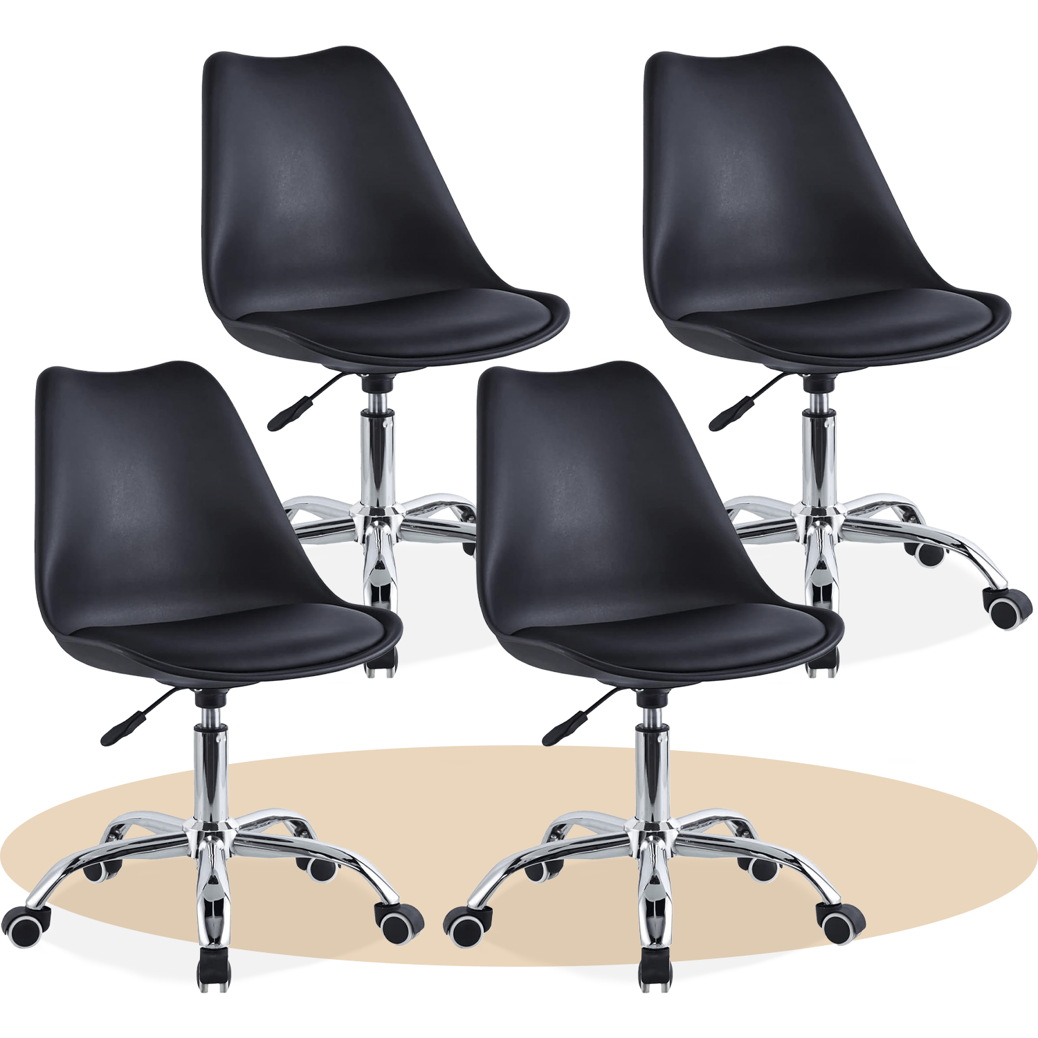Silla Escritorio Ergonómica con Ruedas, Silla Oficina Giratoria con Altura Ajustable, Acolchada, Estilo Nórdico, Ideal para Estudio y Oficina