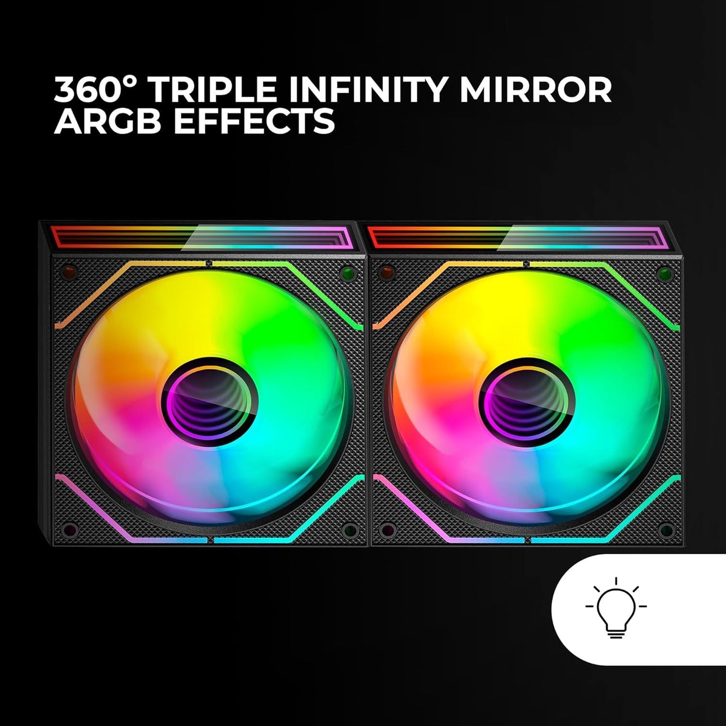 Mars Gaming MF-3DPROX2R, Kit 2x Ventiladores 120mm, Aspas Invertidas, Iluminación ARGB Triple Infinity Mirror 360°, Control PWM, Rodamientos FDB, Ventiladores PC con Compatibilidad Total ARGB, Negro