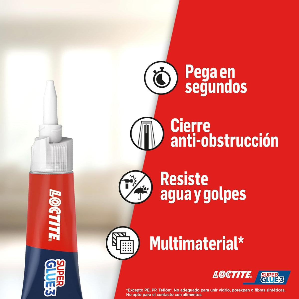 Loctite Super Glue-3 Original, Pegamento Universal con Triple Resistencia, Adhesivo Transparente, Pegamento Instantáneo Líquido, Fuerza Instantánea, Ideal para Cualquier Material, 2 x 2 g