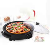 Paellera Eléctrica, Plato de Pizza, Sartén Eléctrica con Tapa de Cristal Templado y Revestimiento Antiadherente, Potencia 1500W, Control de Termostato Ajustable, Asas para Facilitar el Transporte, Fácil de Limpiar