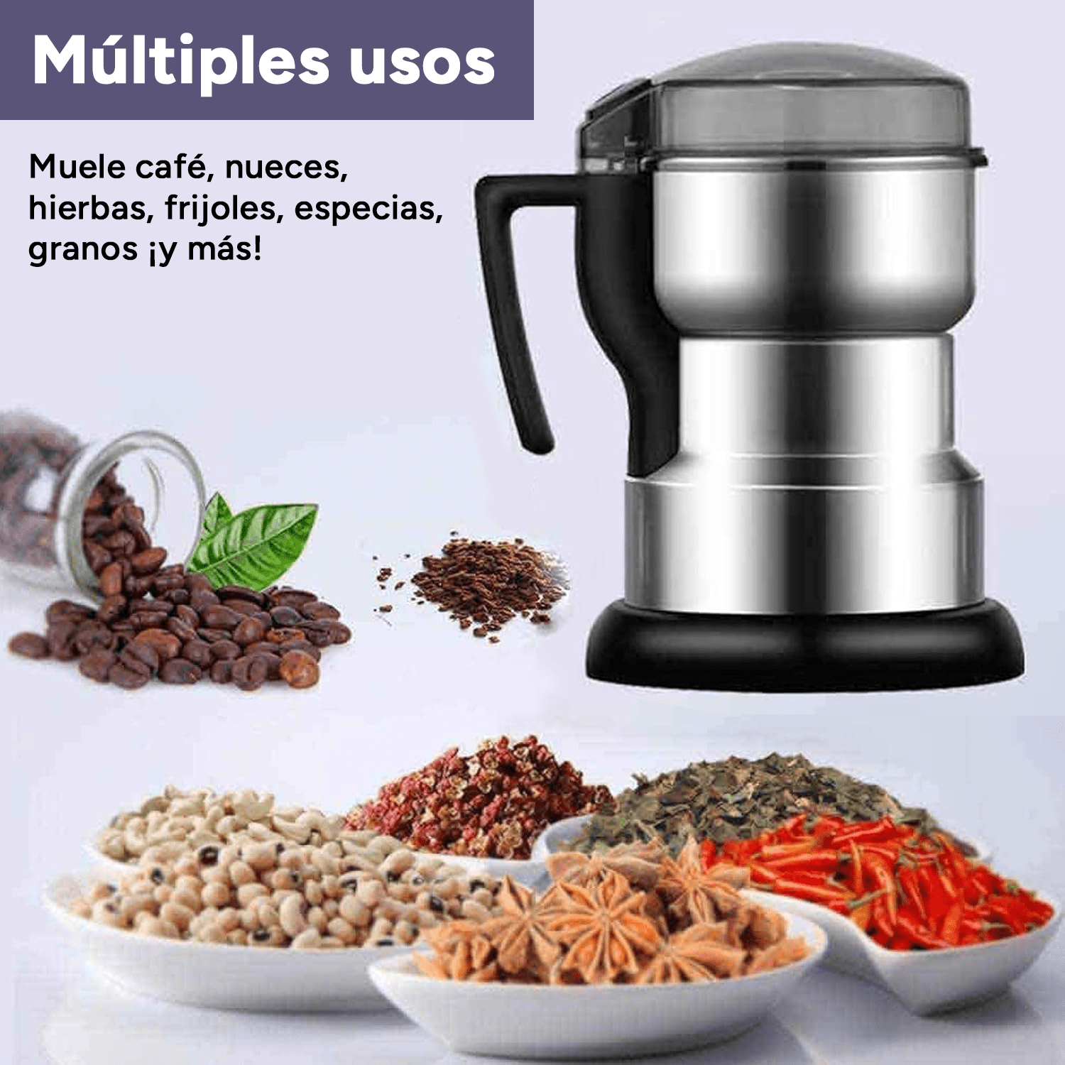 Molinillo de Café Eléctrico con Cuchillas de Acero Inoxidable, 200W, Tapa Transparente, Cierre de Seguridad, Ideal para Moler Café y Especias, 200g de Capacidad, 13 x 13 x 19 cm