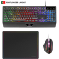Mars Gaming MCP124, Combo Gaming 3en1, Teclado Ergonómico H-Mech LED RGB, Ratón RGB 3200DPI Switches HUANO, Alfombrilla Nanotextil 360x260mm, Compatibilidad Multiplataforma, Layout Portugués, Negro