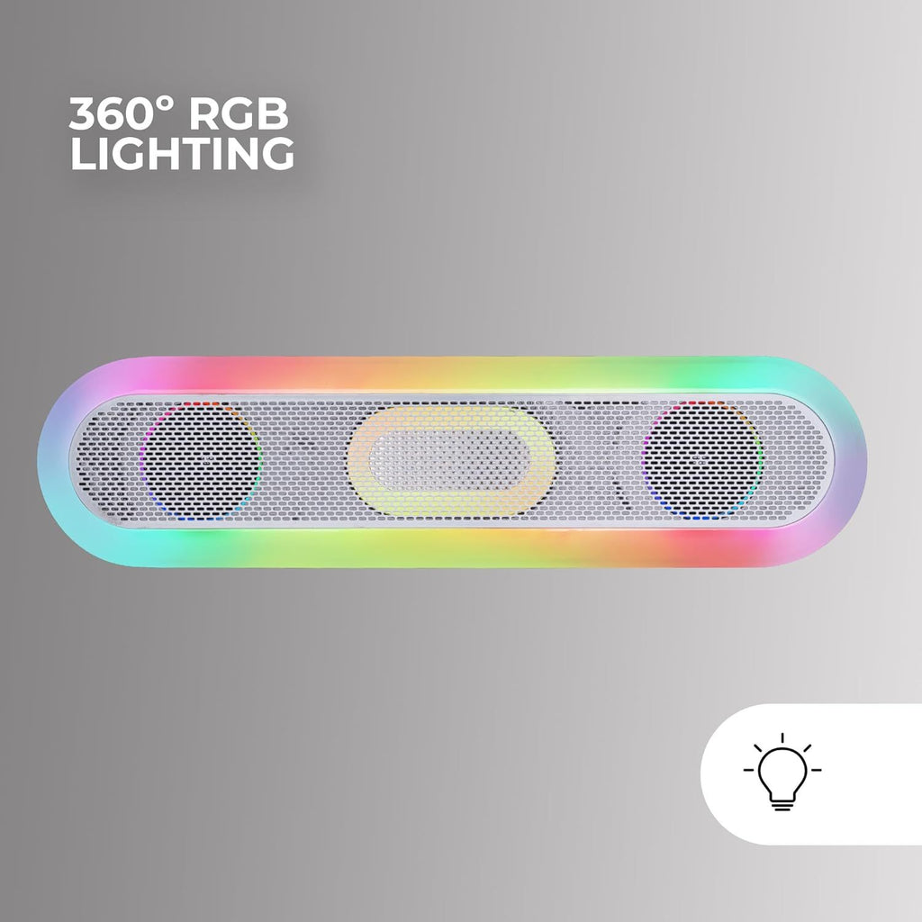 Mars Gaming MSB-Orb, Altavoz Portátil + Barra de Sonido 20W, Iluminación Orbilight RGB 360º, Soundbar con Sistema de Triple Driver, Altavoces Gaming Bluetooth 5.3 / USB/MicroSD/AUX/FM, Blanco