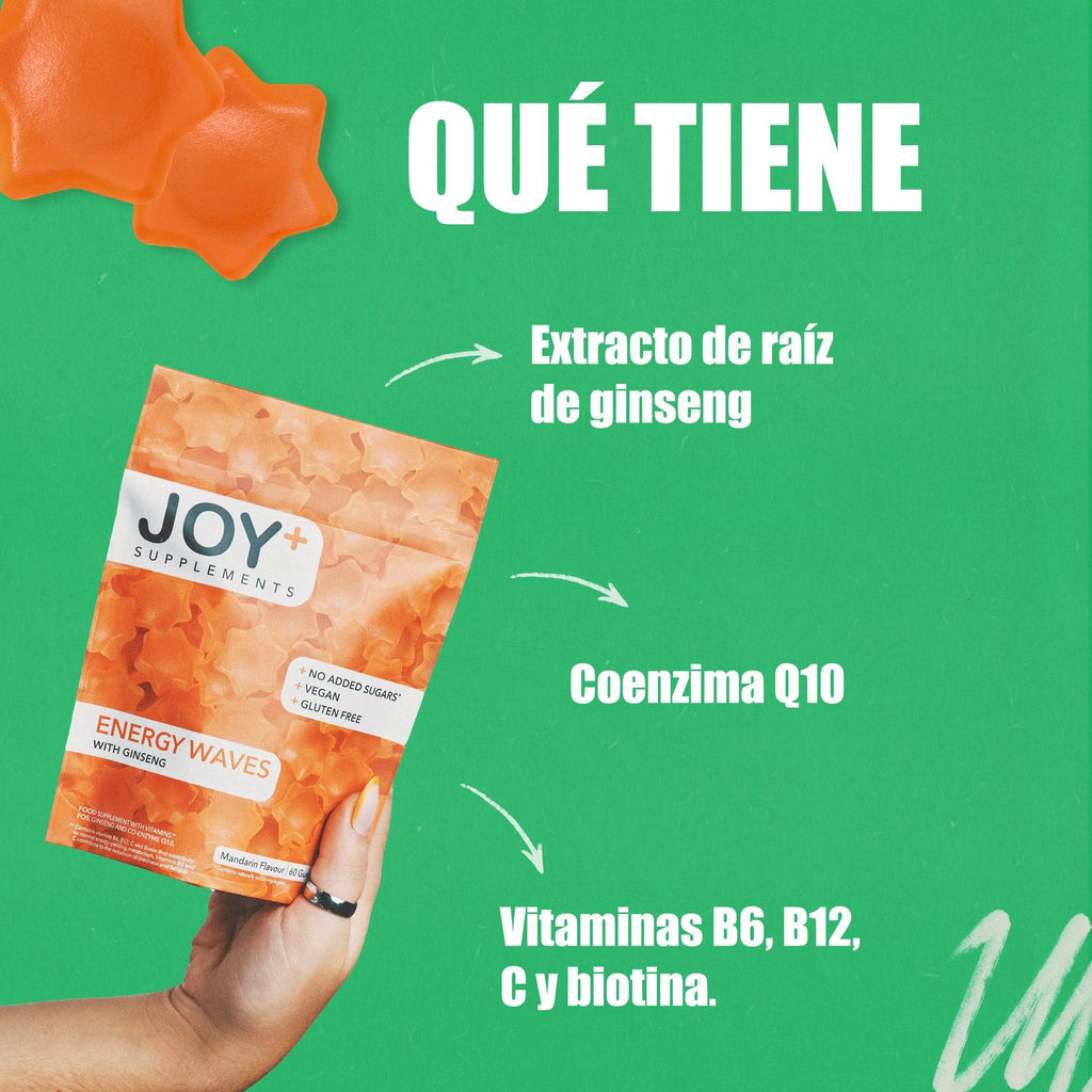 Pack x2 Gominolas de Energía Multivitamínicas con Ginseng y Coenzima Q10, Sabor Mandarina, 2 x 60 Gummies, 120 Gummies - Joy+ Supplements