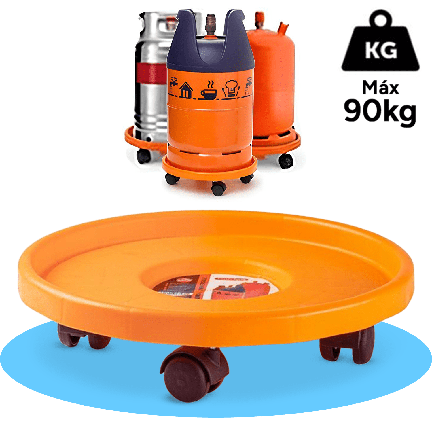 Carro Porta Bombonas Estable y Seguro, con Ruedas Pivotantes, Soporte para Bombona de Butano de 31,5 cm. Resistencia de 90 kg