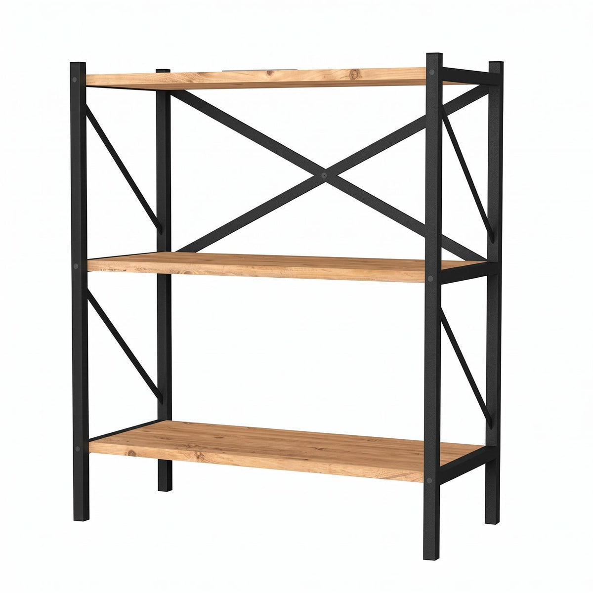 Estantería de Diseño Industrial de 3 Estantes, Mueble Organizador para Salón, Dormitorio y Oficina, Diseño Vertical con Estructura Metálica y Estantes de Acabado Madera, 66 x 34 x 85 cm