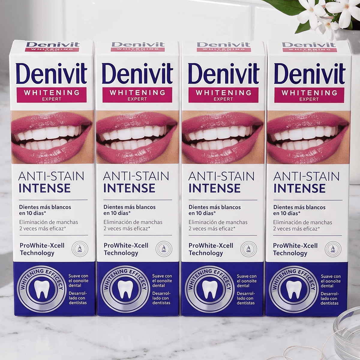 Denivit Pasta de Dientes Anti-manchas Intensivo, Eficaz en Eliminación de Manchas y para Dientes Visiblemente Blancos en 10 Días, 4 Tubos de 50ml