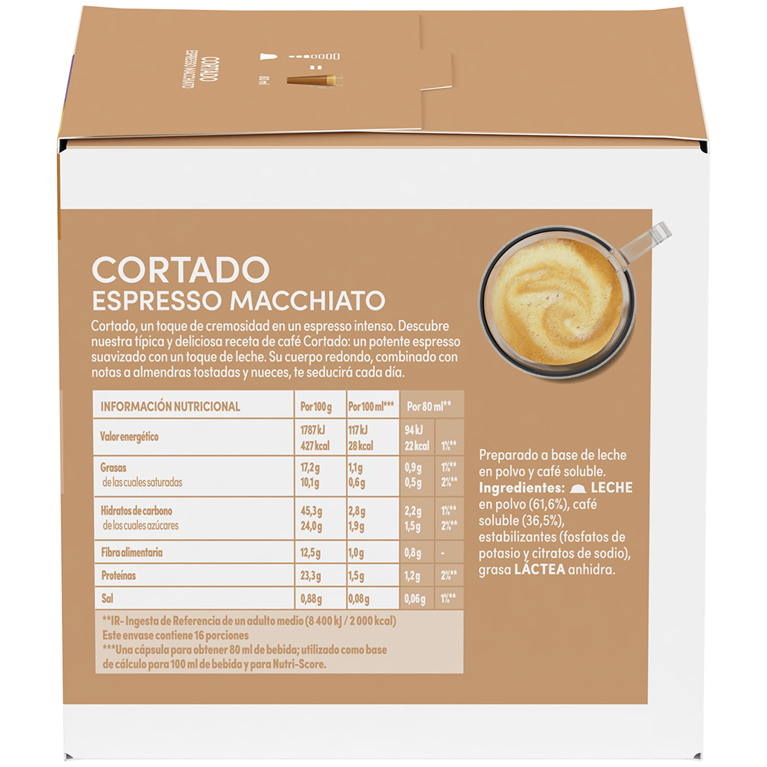 NESCAFÉ Dolce Gusto Cortado Espresso Macchiato, 90 Cápsulas de Café, Intensidad 8, Notas a Almendra Tostada, Para Cafeteras Dolce Gusto, 90 Cápsulas