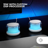 Mars Gaming MS-AURA, Altavoces Bluetooth 5.3, Chipset DSP Personalizado 15W, Iluminación RGB con Diseño ClearView 360º, Altavoces Compactos con Caja de Control de Volumen y RGB, Entrada AUX-IN, Blanco