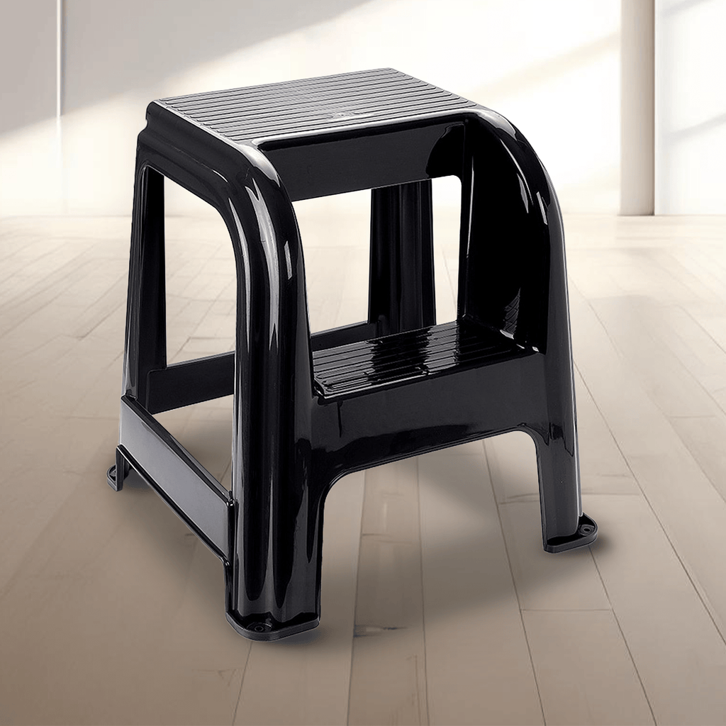 Taburete Escalera Multifuncional 2 Escalones, Resistente y Duradero, Ideal para Hogar y Oficina, Perfecto para Alcanzar Objetos Altos, Negro, 42.2 x 44 x 46 cm