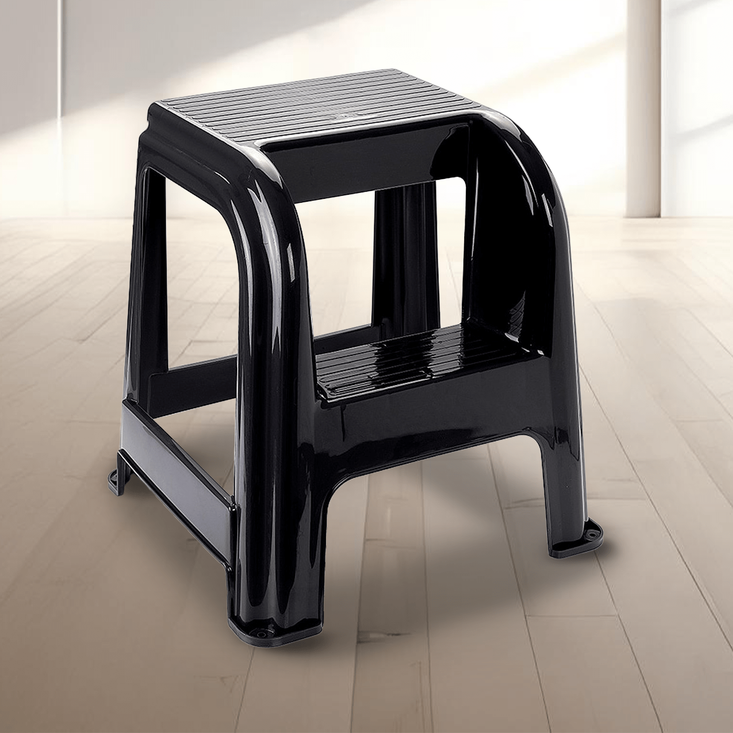 Taburete Escalera Multifuncional 2 Escalones, Resistente y Duradero, Ideal para Hogar y Oficina, Perfecto para Alcanzar Objetos Altos, Negro, 42.2 x 44 x 46 cm
