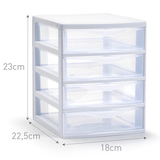 Cajonera Almacenamiento Plástico de Sobremesa, 4 Cajones, Ideal para Ordenar y Organizar el Hogar, Blanco, 18 x 22.5 x 23cm