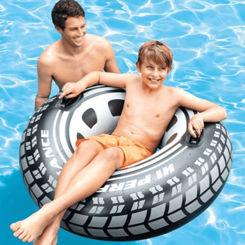 Flotador Piscina Inflable, Rueda Hinchable de 114cm de Diámetro, 2 Asas de Sujección, Soporta hasta 100Kg, Incluye Parche de Reparación