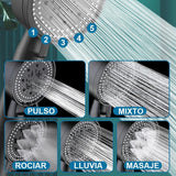 Cabezal de Ducha Alta Presión Universal, 5 Ajustes de Chorro, Modo Ahorro con Botón Stop, Fácil de Instalar para Baño
