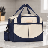 Bolsa Térmica Comida de 30L de Capacidad, Bolsa Aislamiento Isotérmico Hermética, Resistente y Espaciosa, ideal para Picnic, Playa, Camping y Excursión, Azul y Crema