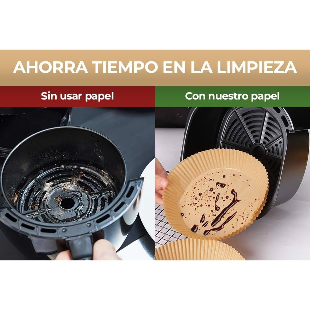 x50 Papel Freidora Aire, Papel Antiadherente, Resistente e Impermeable, Ideal para Freidoras sin Aceite, Papel Air Fryer Circular, 20 cm