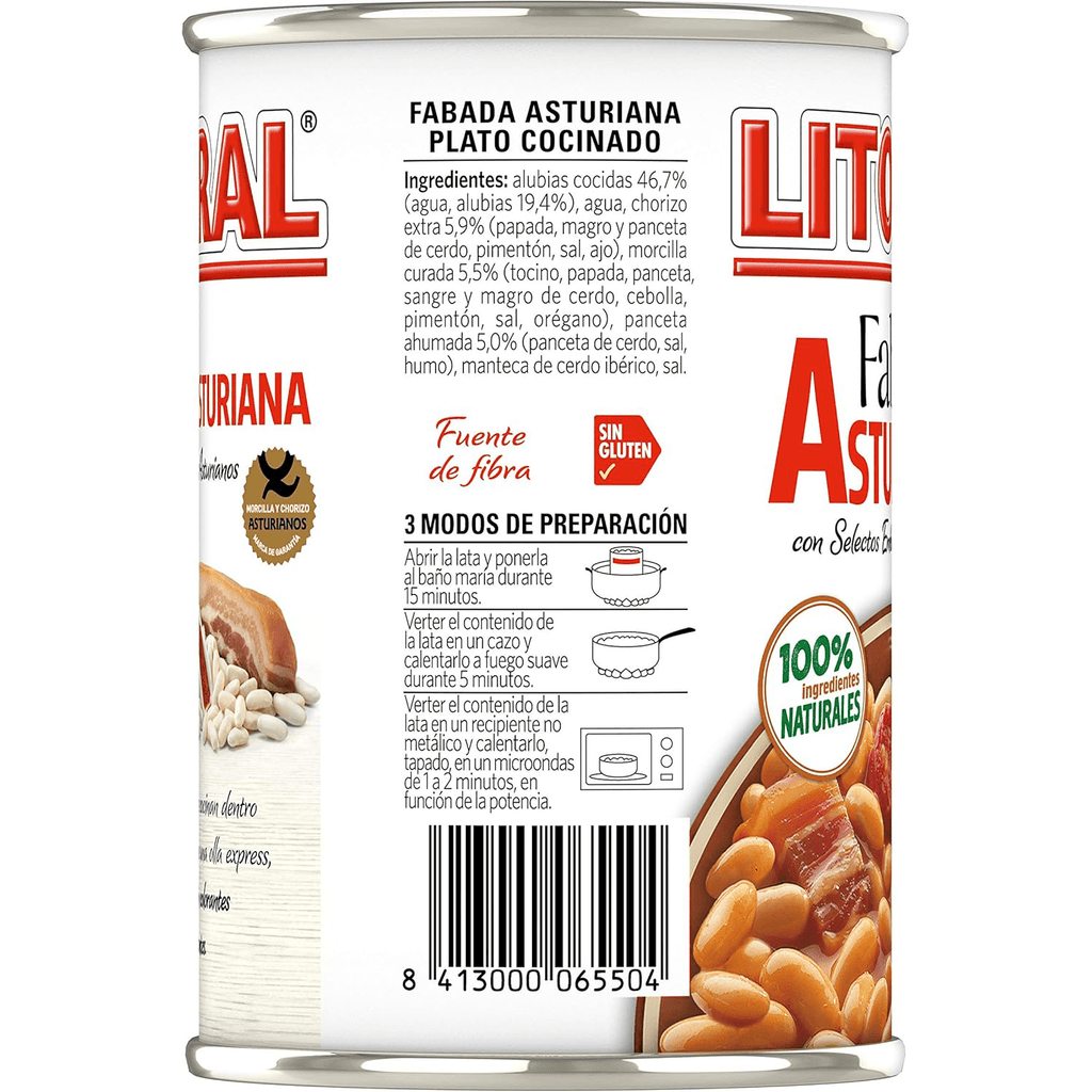 LITORAL Fabada Asturiana, Plato Preparado de Fabada Asturiana con Embutido Selecto, 420g, Pack Ahorro de 6 Unidades