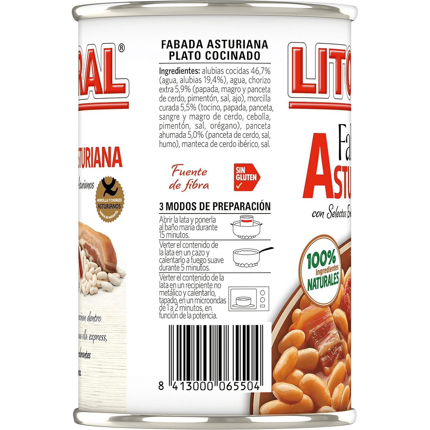 LITORAL Fabada Asturiana, Plato Preparado de Fabada Asturiana con Embutido Selecto, 420g, Pack Ahorro de 6 Unidades