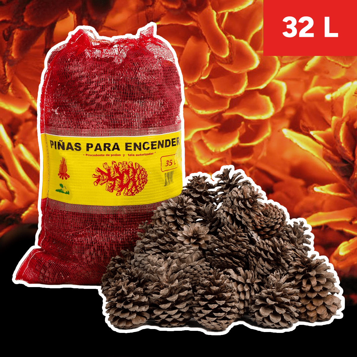 Piñas de Pino para Encendido, Secas y Grandes para Barbacoa, Chimenea, Caldera y Estufa, Piñas Decorativas Naturales, Saco de 32L