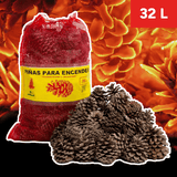 Piñas de Pino para Encendido, Secas y Grandes para Barbacoa, Chimenea, Caldera y Estufa, Piñas Decorativas Naturales, Saco de 32L