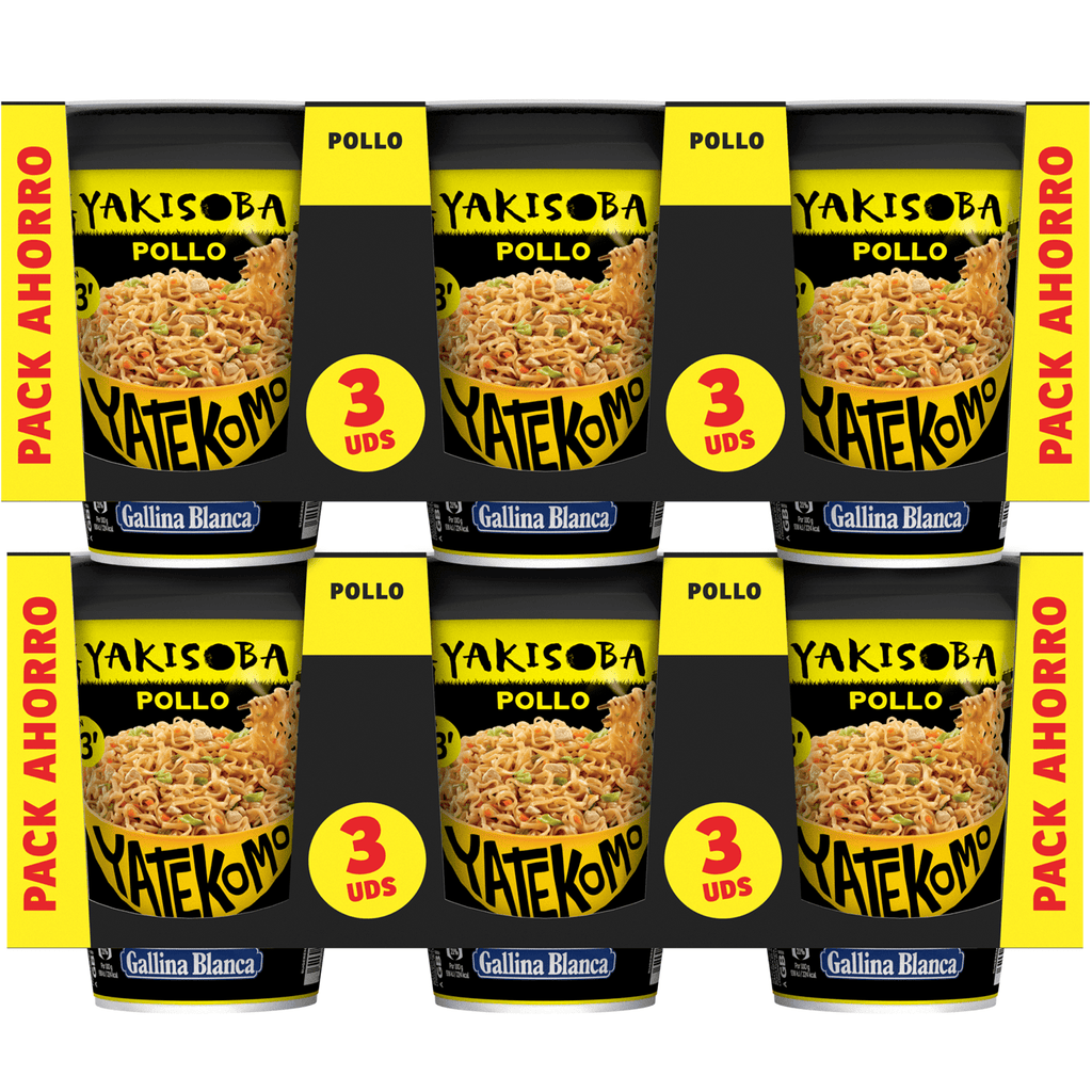 Fideos Orientales Yatekomo Yakisoba Pollo, 93g, Listo en 3 Minutos, Pack Ahorro de 6 Unidades