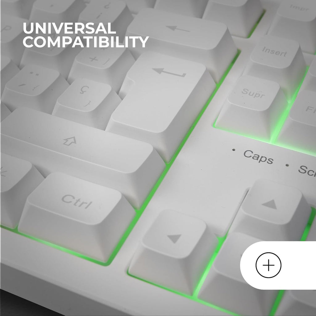 Mars Gaming MK023, Teclado Gaming TKL, Tecnología Híbrida H-Mech, Iluminación FRGB Rainbow, Anti-ghosting, Compatibilidad Universal, Blanco, Idioma Francés