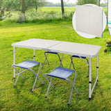 Mesa Plegable Portátil Camping para 4 Personas, Altura Regulable, Incluye 4 Taburetes Plegables, Mesa Plegable Jardín, Mesa Plegable con Sillas, Set de Mesa Plegable Jardín con Sillas, Fácil de Transportar y Guardar, 120x60x55/62/70 cm