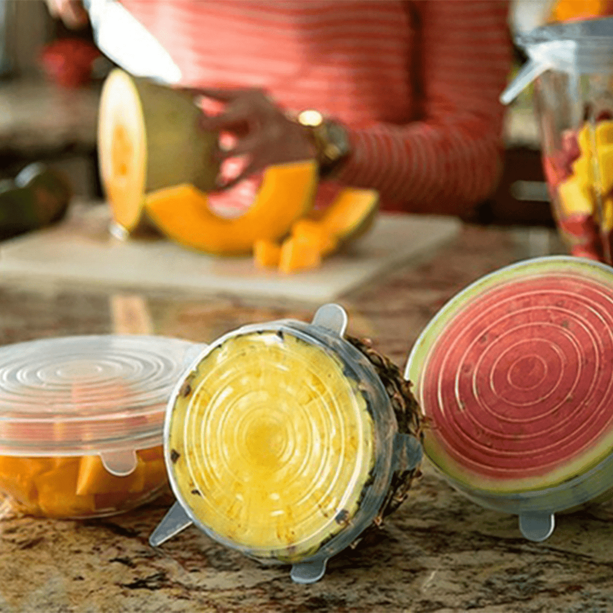 6 Tapas Elasticas Alimentos Varios Tamaños, Mantiene Comida Fresca, Reutilizable y Fácil de Limpiar, Apto para Microondas, Nevera y Lavavajillas, Hecho de Silicona Resistente, Incluye 6 Tapas