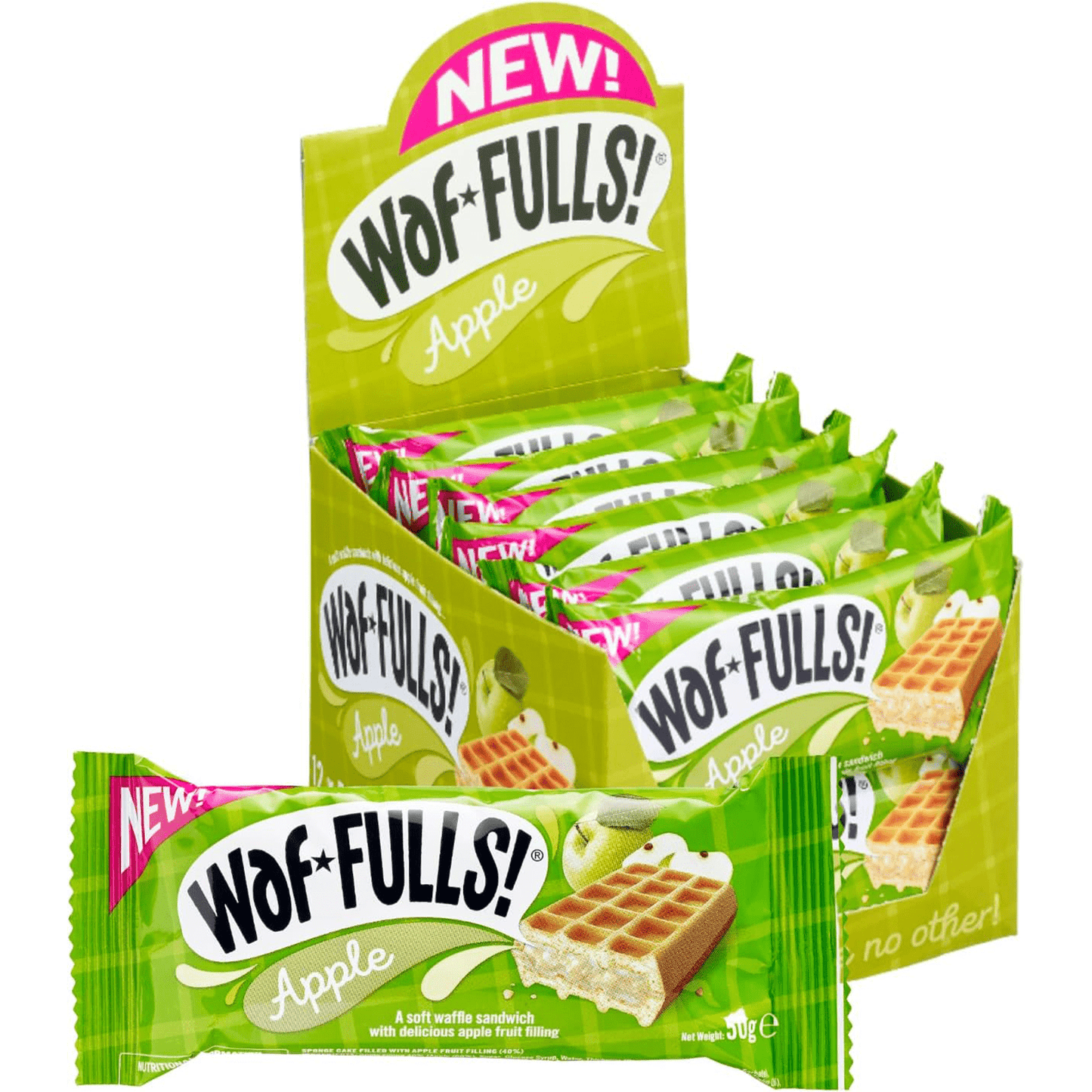 WafFULLS! Gofres de Manzana, 12 Gofres para Picoteo, Desayuno y Merienda, Barritas Esponjosas Rellenas de Crema de Manzana, Gofres Envueltos Individualmente Listo para Comer, Caja con 12 Gofres