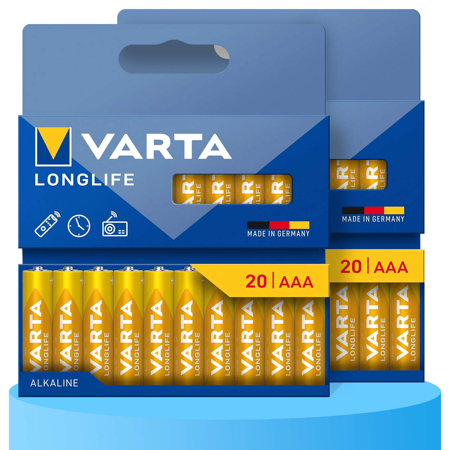 Pilas AAA Alcalinas de Alto Rendimiento, VARTA Longlife, Ultra Larga Duración, Energía Continua, Ideal para Controles Remotos, Juguetes Electrónicos, Linternas, Lámparas, Relojes, Cámaras y Otros Dispositivos de Uso Diario - VARTA