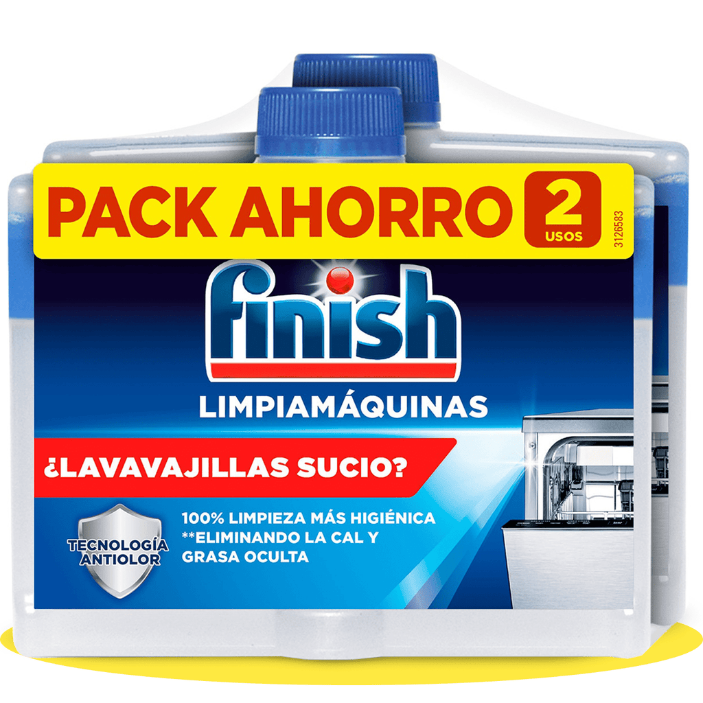 Finish Limpiamáquinas Líquido para Lavavajillas, Limpieza Profunda, Elimina Cal y Grasa Oculta, Contra el Mal Olor, Lavavajillas Líquido Pack Ahorro 2 x 250ml