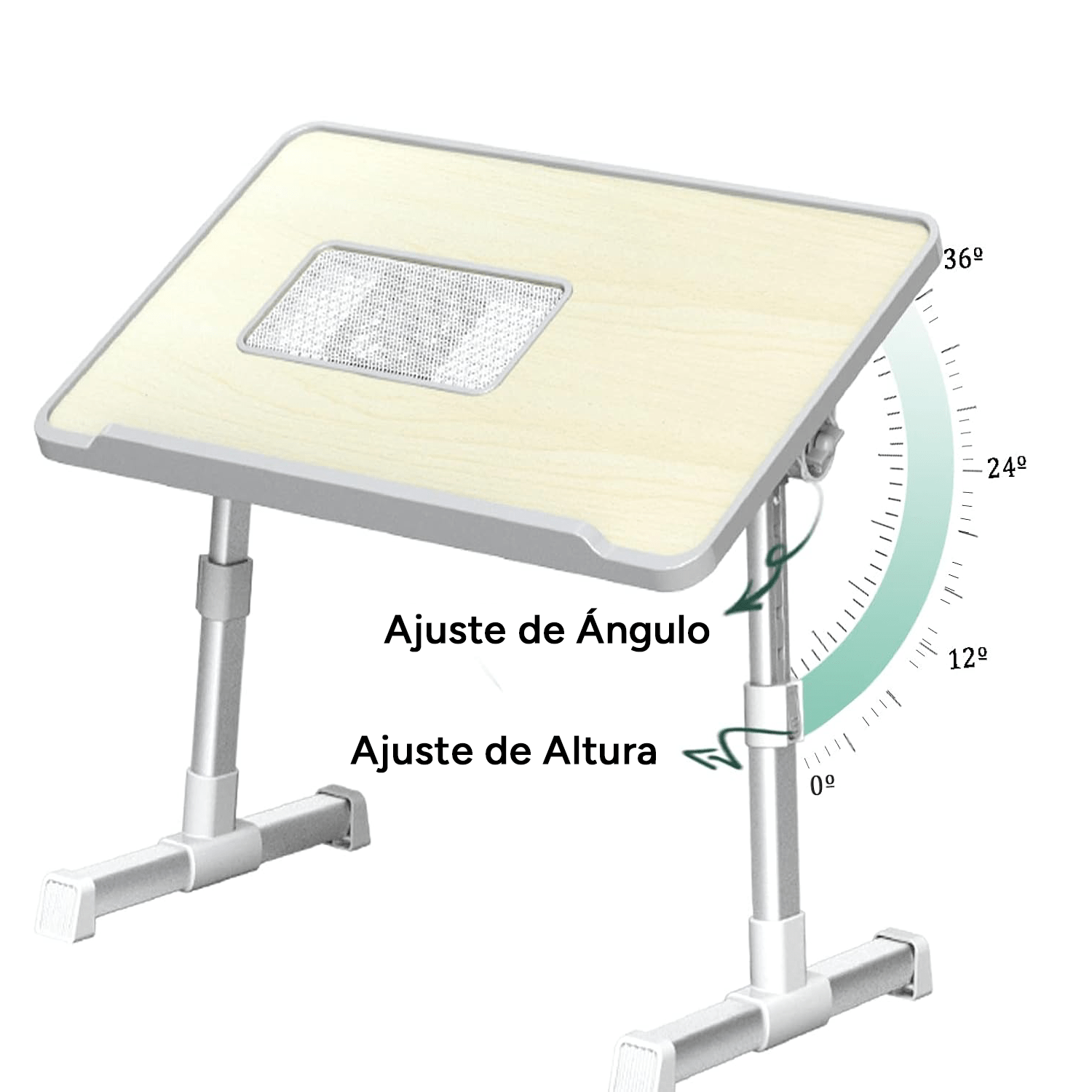 Mesa para Portátil Plegable con Ventilador, 5 Niveles de Altura y Ángulo del Tablero Ajustable, Ventilador USB para Optimizar Rendimiento del Portátil, Borde Antideslizamiento, Ideal para cualquier Espacio, 60 x 23 x 24-32 cm