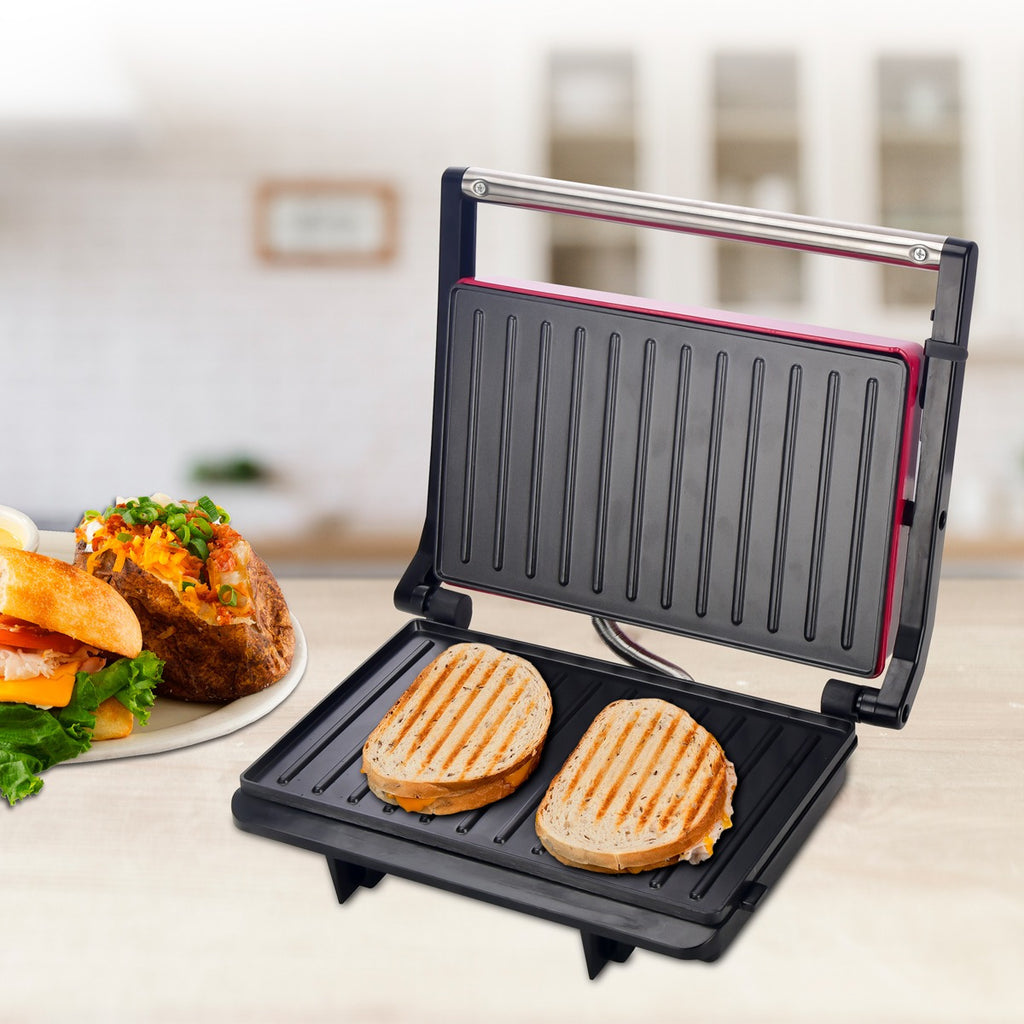 Parrilla Eléctrica, Plancha Grill de 850W, Tamaño Plancha: 23 x 14,3cm, Recubrimiento Antiadherente, Control Automático de Temperatura, Indicador Luminoso, Tapa Fácil de Abrir, 29 x 10,3 x 24,4 cm