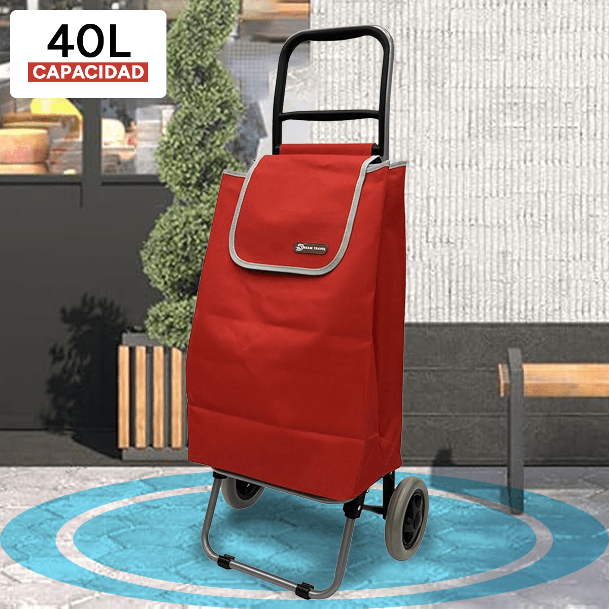 Carro Compra Plegable, Carro Plegable con Ruedas, Gran Capacidad de 40 Litros, 2 Ruedas Grandes Resistentes y Estables, Bolsa Desmontable Facilita Carga y Descarga de tus Compras, Fácil de Limpiar, Alto: 94 cm x Largo: 36 cm x Profundo: 27 cm