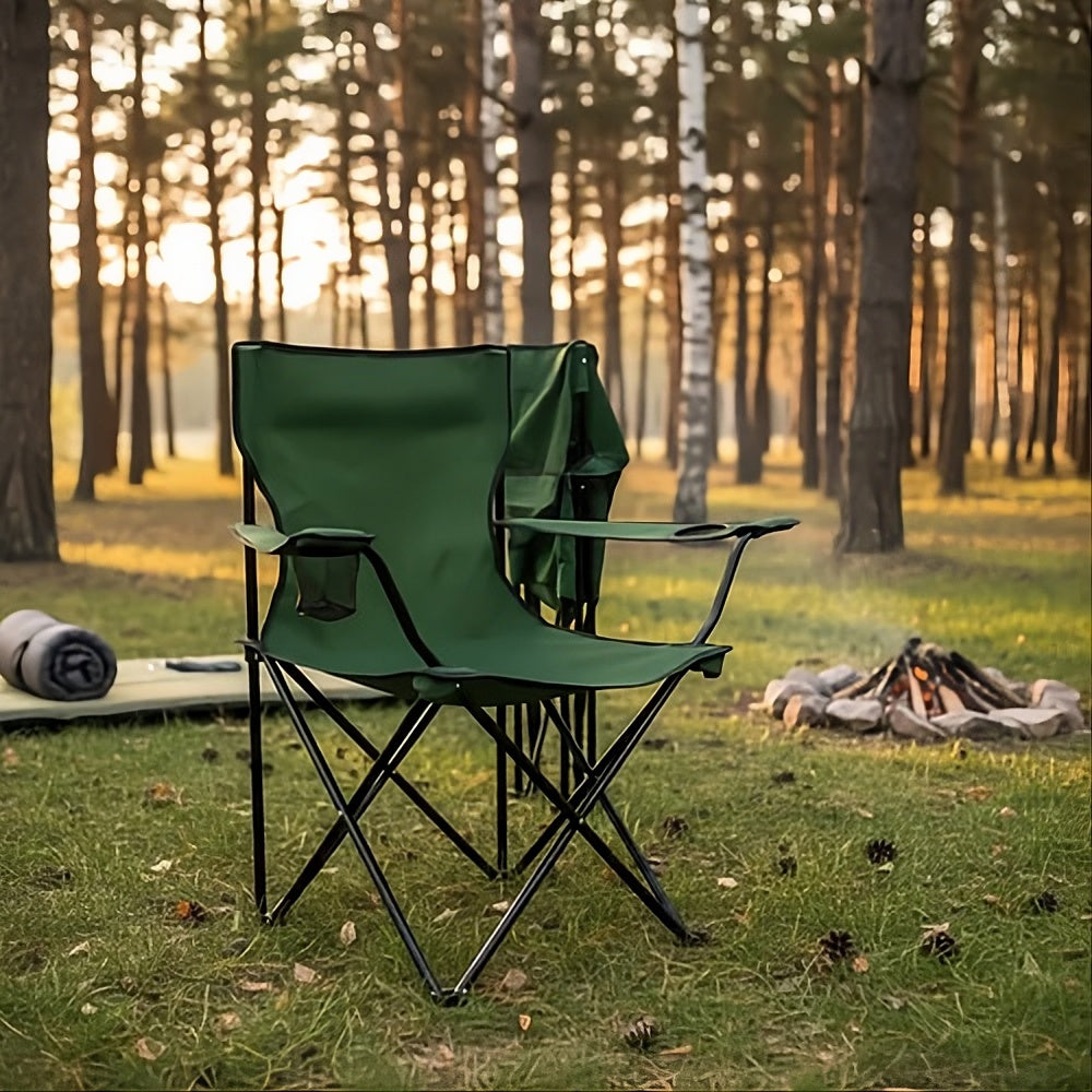 Pack x2 Sillas Plegables Camping con Respaldo y Apoyabrazos para Exterior, Acampada, Pescar y Picnic de 50 x 50 x 80 cm, Resistente y Compacta, Soporta hasta 120kg, Verde