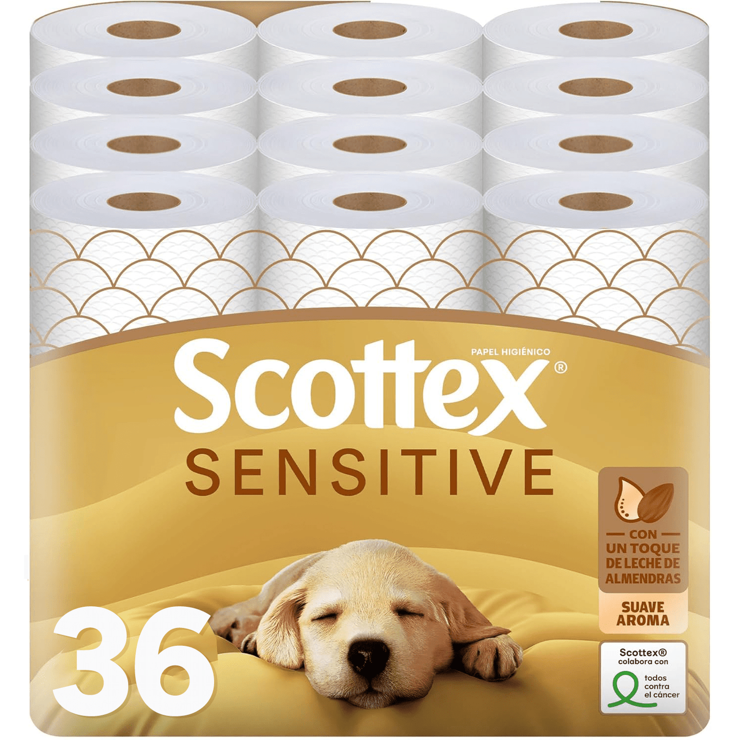 Scottex Papel Higiénico Sensitive con 3 Capas, Cuidado Delicado y Suave con un Toque de Leche de Almendras