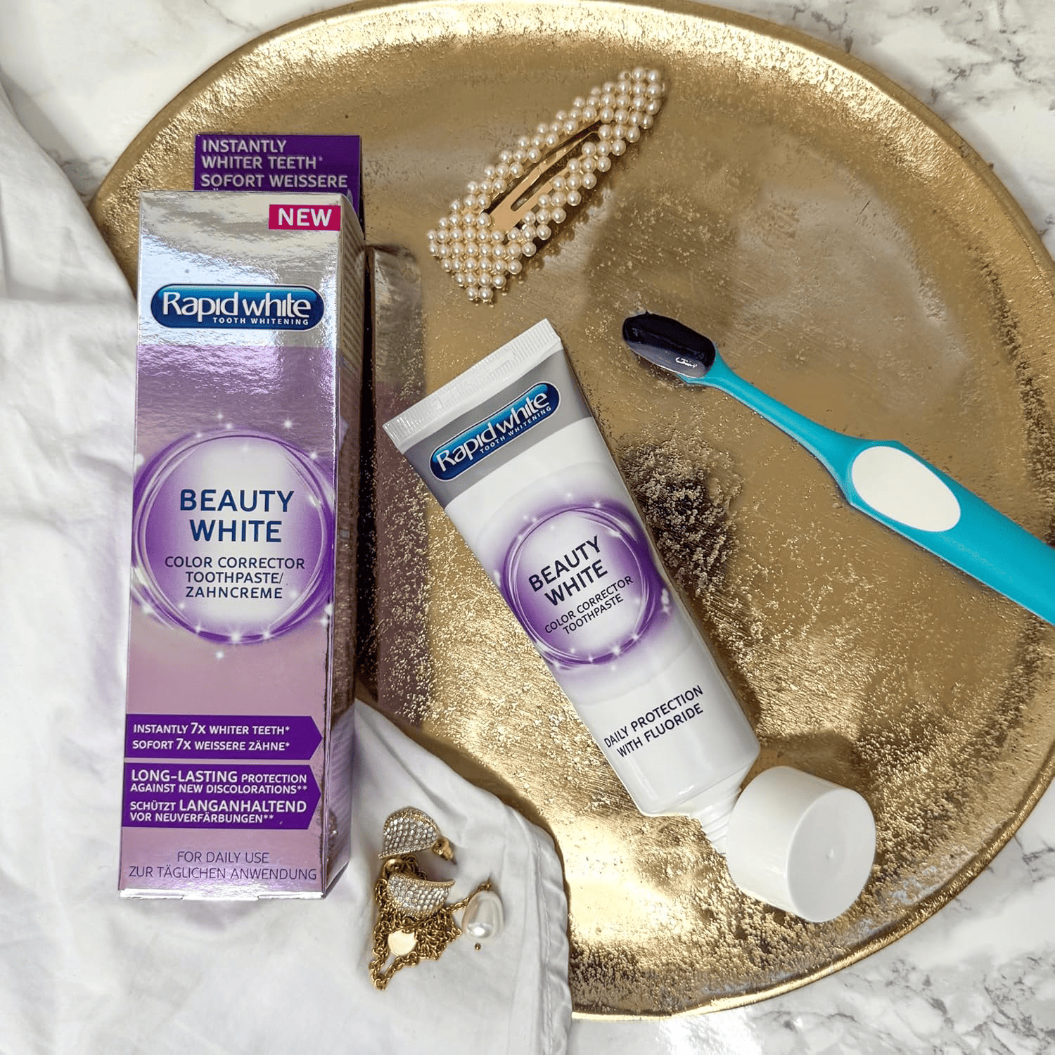 Dentífrico Blanqueador Corrector de Color, Dientes 7 Tonos más Blancos al Instante, Protección Duradera contra Nuevas Manchas, Ideal para Uso Diario, Protege contra el Desgaste y Limpia Eficazmente - Rapid White