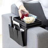 Organizador Reposabrazos Sofá, Almacenamiento Sofá, Dispone Portavasos y Bolsas de Almacenamiento Laterales, Ideal para el Mando a Distancia, Accesorios para Sala de Estar, Snacks, Gafas, Revistas y Smartphone