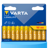 Pilas AA Alcalinas de Alto Rendimiento, VARTA Longlife, Ultra Larga Duración, Energía Continua, Ideal para Controles Remotos, Juguetes Electrónicos, Linternas, Lámparas, Relojes, Cámaras y Otros Dispositivos de Uso Diario - VARTA