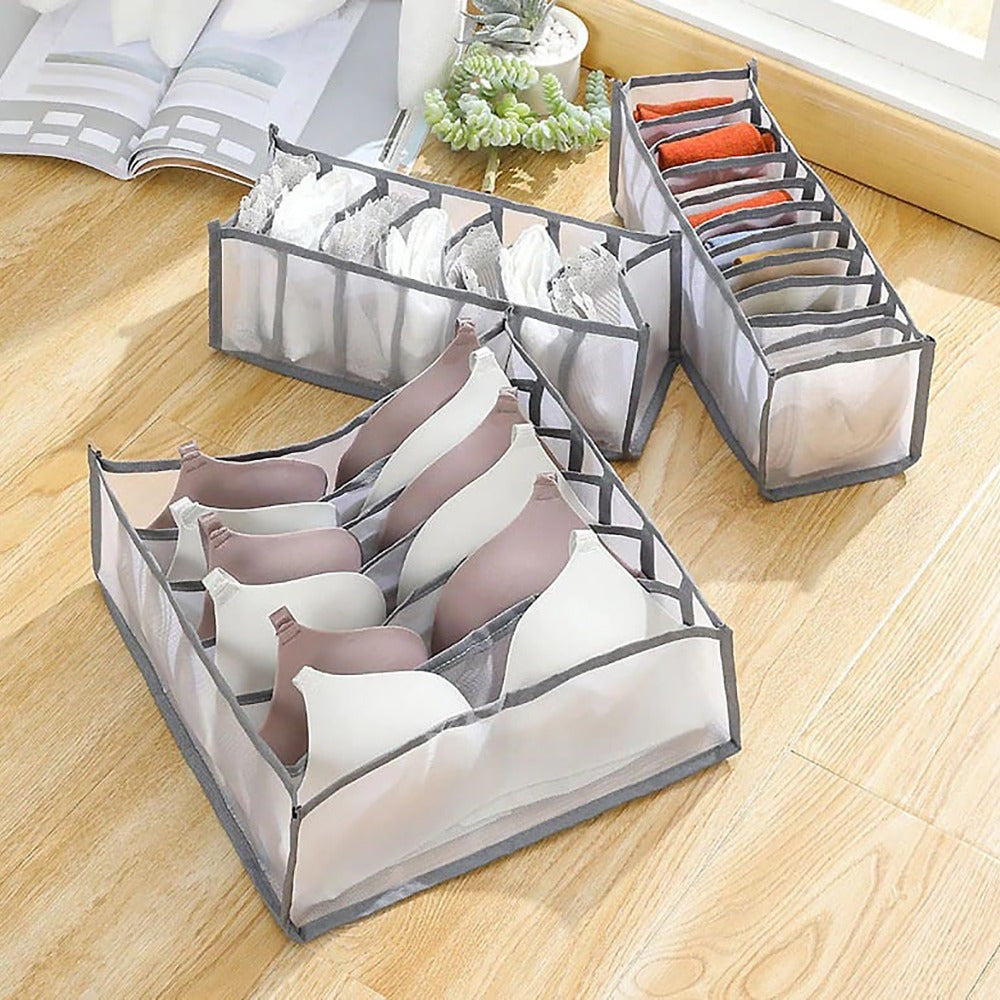 Set de 3 Organizador Cajones Ropa, Organizador Armario Ropa, Organizador Ropa Interior, Transpirable, Ropa Organizada, Ordenada y Visible, Ideal para Cajones, 1 Organizador de 32 x 32 x 12 cm, 2 Organizadores de 12 x 32 x 12 cm, Múltiples Compartimentos