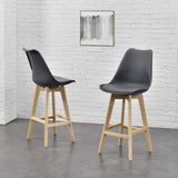 Taburete Alto Cocina con Respaldo, Asiento Blando y Tapizado, Patas Altas Resistentes de Madera de Haya con Reposapiés, Sillas Nórdicas, Ideal para Cocina, Salón, Comedor y Restaurante, 54.5 x 49.5 x 106 cm